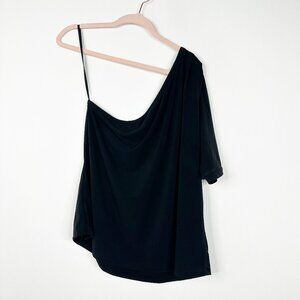 NWT White House Black Market Top XL One Shoulder Sleeve Puff Tank Black